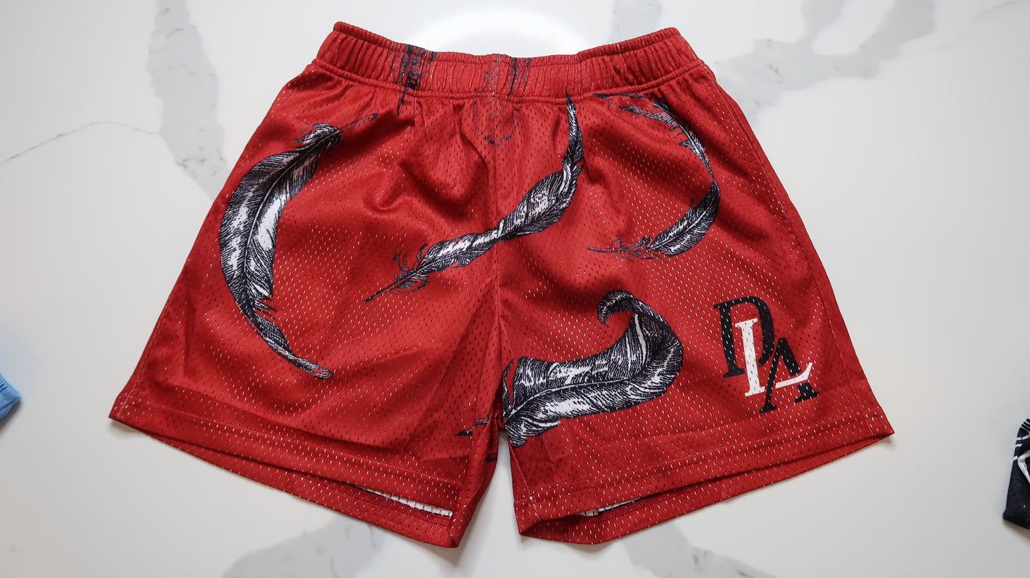 Daleun Red Feather Mesh Shorts